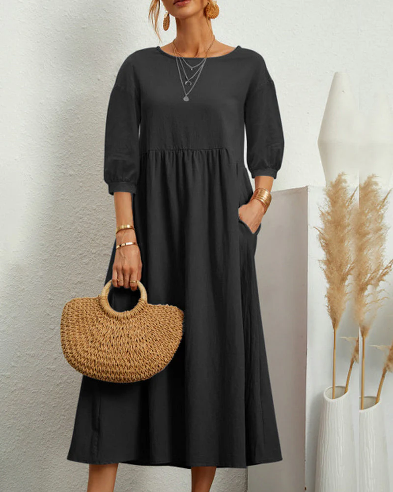 Dames Midi Jurk met Halflange Mouwen en Zakken - Afbeelding 7