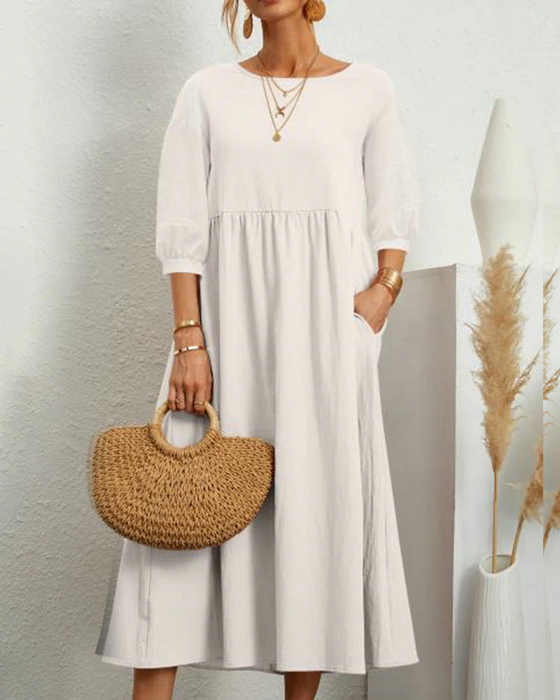 Dames Midi Jurk met Halflange Mouwen en Zakken - Afbeelding 3