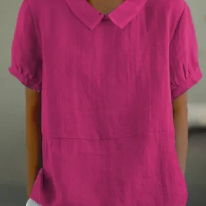 Dames Zomer Blouse met Omgeslagen Kraag en Korte Mouwen