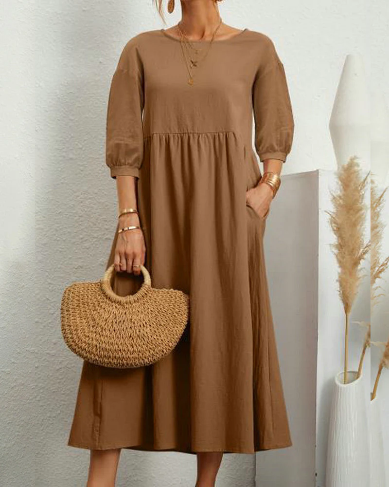 Dames Midi Jurk met Halflange Mouwen en Zakken - Afbeelding 5
