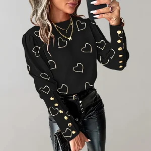 Lange Mouwen Blouse met en Hartjesprint voor Dames