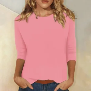 Dames Shirt met Ronde Hals en Lange Mouwen in Effen Kleur