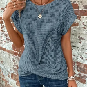Dames Zomershirt met Korte Mouwen en Ronde Hals in Lichtgewicht Stof