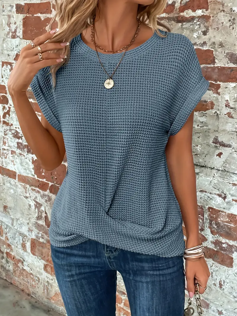 Dames Zomershirt met Korte Mouwen en Ronde Hals in Lichtgewicht Stof - Afbeelding 2